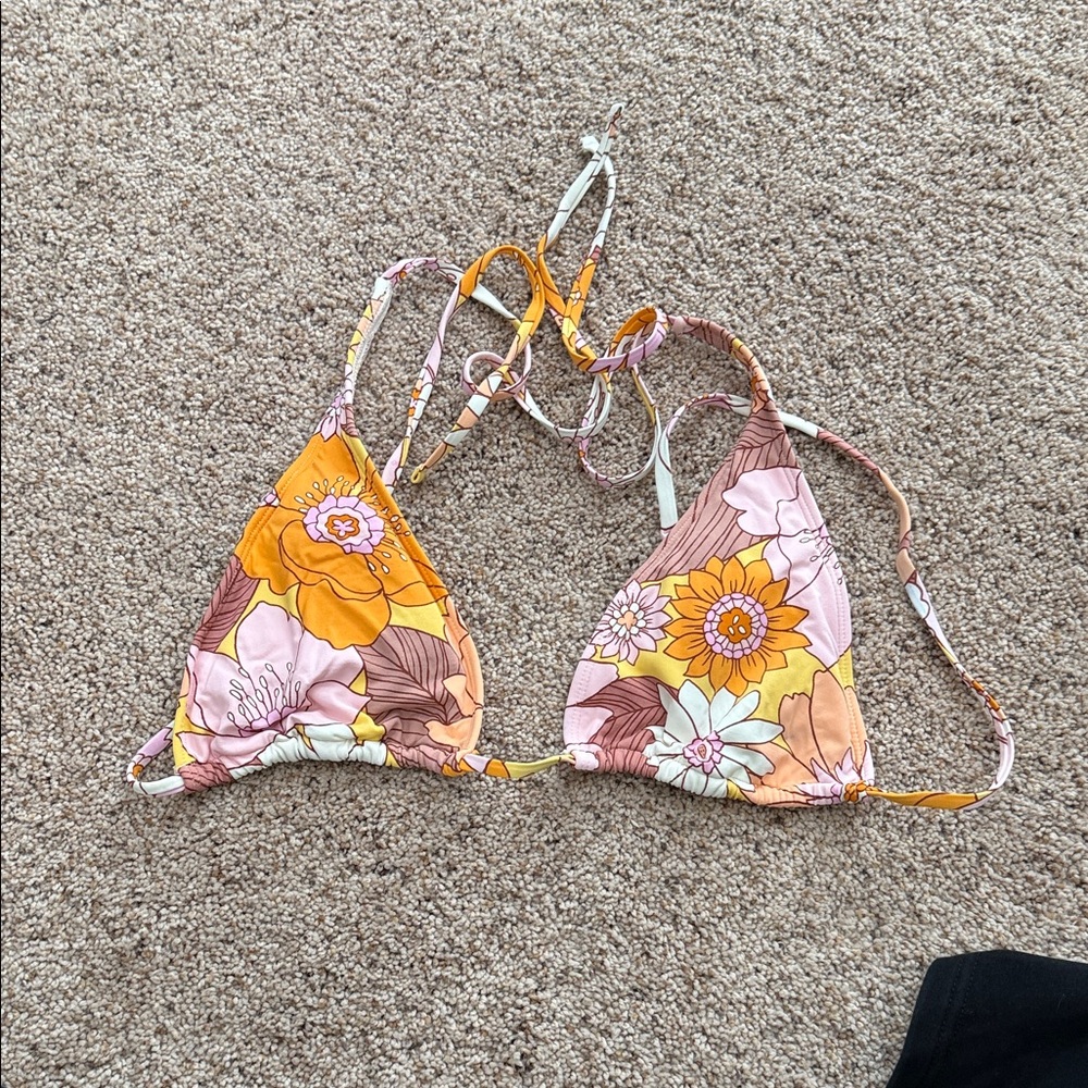 Floral Triangle Bikini Top - Pink & Yellow